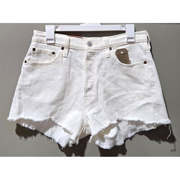 Levi's 501 Original Fit Women's High Rise Distressed White Jean Shorts - Size 33 - Picture 1 of 5
